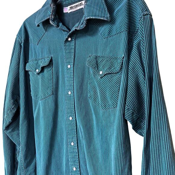 💚 Drysdales Teal Stripe Pearl Snap Western Shirt – Size L - Picture 4 of 10